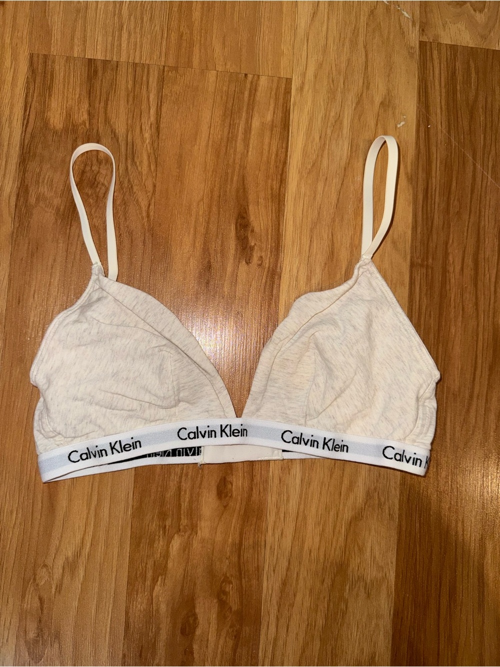 Calvin Klein Heather Cream/Oatmeal Bralette with Signature Logo Band